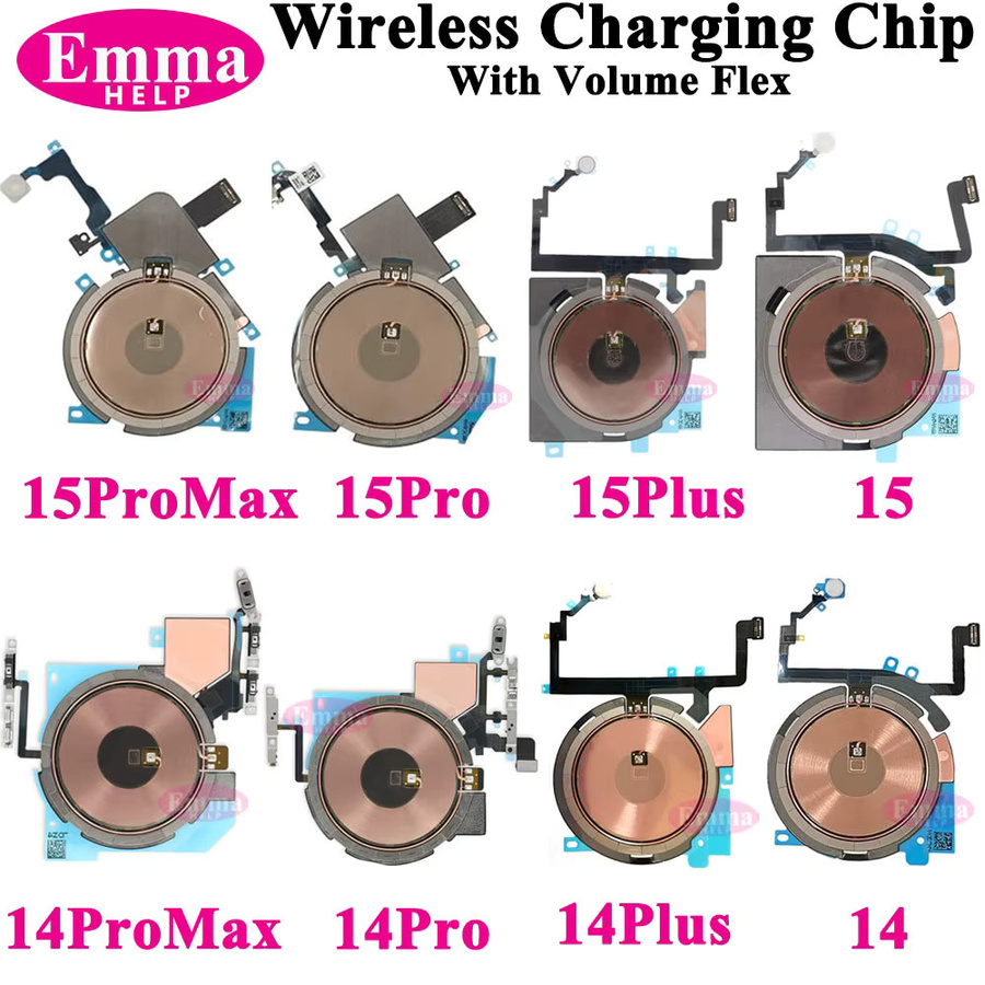 Apple NFC-Ladespule mit Power-Lautstärkeregler Flexkabel für iPhone 14, 14 Plus, 15, 15 Pro Max und 16 – WPC Ladeantenne - Bild 2