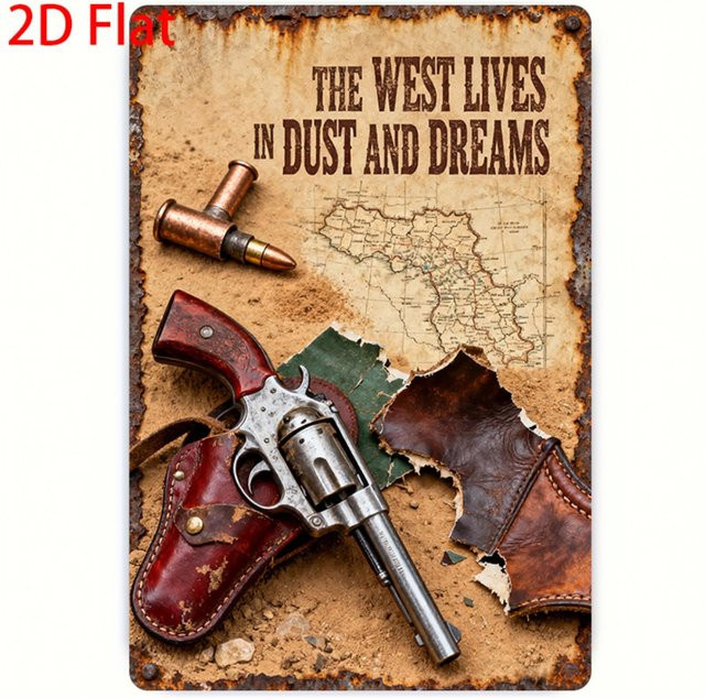 CIFBUY Retro Cowboy Revolver Metallschild in Braun als Vintage Wanddekoration - Bild 1