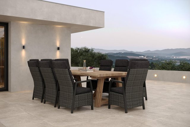 OUTFLEXX Nova Garten-Essgruppe aus Alu, Polyrattan und Teakholz mit 8 Sesseln, Anthrazit/Grau/Natur, B: 220 cm, T: 110 cm, H: 76 cm - Bild 1