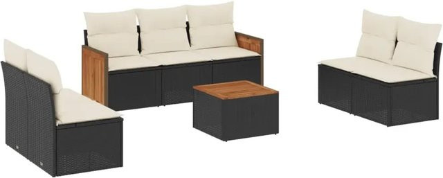 vidaXL 8-teilige Garten-Sofagarnitur aus Polyrattan in Schwarz mit Kissen und Tisch - Bild 1