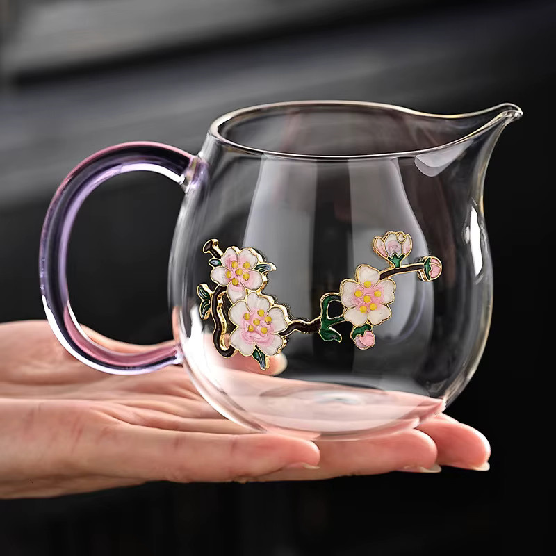 Handgefertigtes Teespender-Set aus Glas mit Sieb in Transparent, hitzebeständig und mit floralem Design - Bild 2