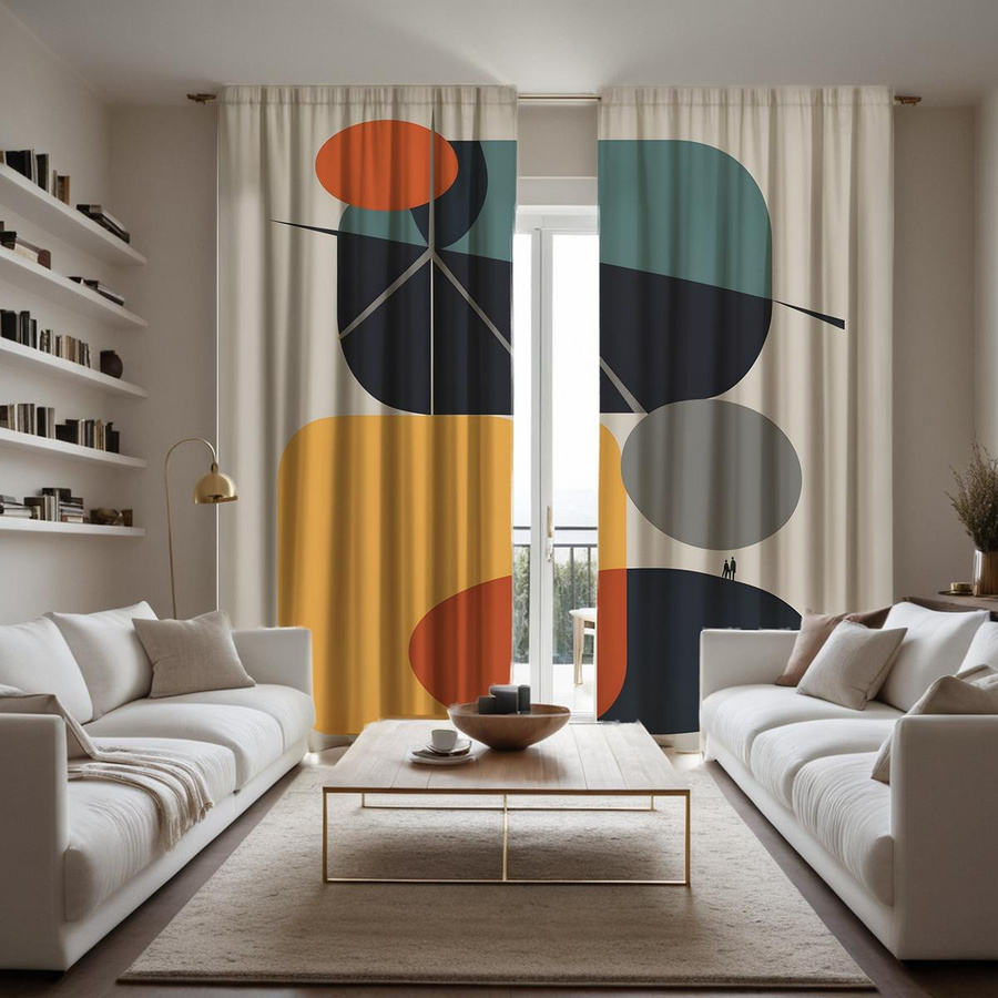 2-teiliges Set semi-transparente Dekovorhänge mit Kalbmotiv von Household supplies MH in Blau und Multicolour, Breite: 132 cm, Höhe: 160 cm - Bild 2