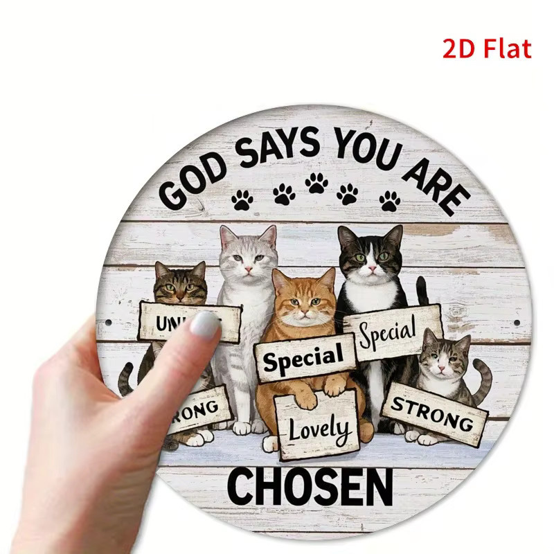 Rundes Metall-Blechschild von Potdemiel im Vintage-Stil mit Katzenmotiv und Spruch Gott sagt Sie sind, Wanddekoration Mehrfarbig, Durchmesser: 20,3 cm - Bild 2