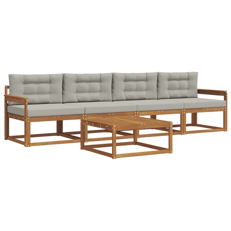 vidaXL Outdoor-Sofagarnitur aus Akazienholz mit Kissen in Braun und Grau - Bild 2