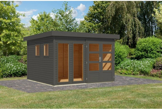 Karibu Gartenhaus Maradi aus Massivholz in Terragrau mit Flachdach, B/T/H: 216 x 298 x 302 cm - Bild 1