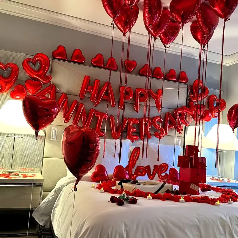 LQVYI Happy Anniversary Folienballons Set in Rot mit Herz-Motiv für Hochzeiten, Brautpartys und den Valentinstag - Bild 5