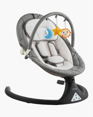 VEVOR Baby Schaukel mit 5 Geschwindigkeiten, Tragbarer Baby Schaukelstuhl für Neugeborene in Grau mit Bluetooth, Fernbedienung, 10 Schlafliedern und Spielstange für 0-9 Monate - Bild 1