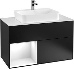 V&B Finion Waschtischunterschrank in Weiß, Wandmontage mit LED-Beleuchtung und Schubladen - Bild 1