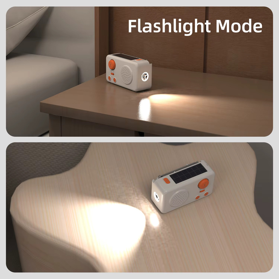 JINSERTA Mini Tragbares FM-Radio mit Solarladung, Handkurbel und Bluetooth-Lautsprecher in Weiß mit SOS-Alarm und Powerbank-Funktion - Bild 2