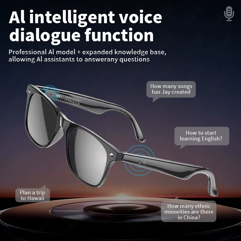 LIGE Smartbrille mit KI-Übersetzung, Bluetooth-Kopfhörer für Anrufe und Musik, Sonnenbrille mit UV-Schutz, Farbe: Schwarz - Bild 2