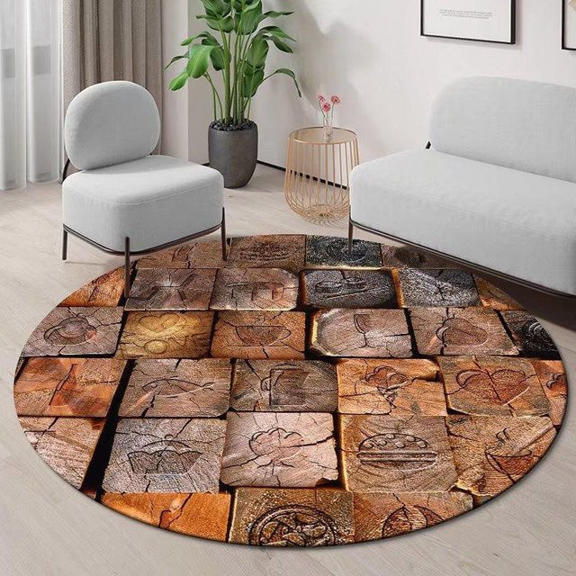 Runder Teppich von WTEMPO in Braun, modernes Design für Wohnzimmer, Schlafzimmer oder Home Office, Durchmesser: 80 cm - Bild 1