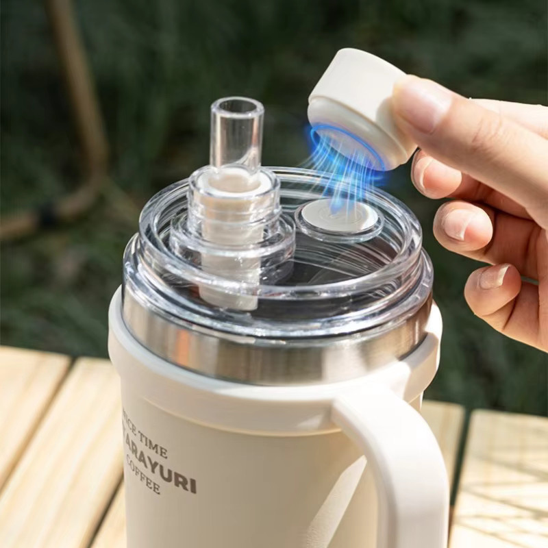 JUSTINLAU Thermosbecher aus Edelstahl mit Strohhalm, vakuumisoliert, 600ml, Grün/Weiß - Bild 3