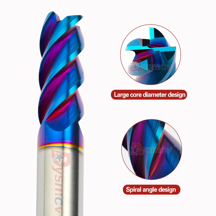 DYSMCV Vollhartmetall-Fräser mit geradem Schaft, blau beschichtet, 4-schneidig, Schaftdurchmesser: 6 mm, Gesamtlänge: 100 mm, HRC65 - Bild 2