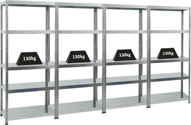 4er Set PROREGAL Steel Eagle Schwerlastregal aus Metall, Farbe Silber, H x B x T: 180 x 80 x 40 cm, Fachlast 130 kg, verstellbare Regalböden, pulverbeschichtet - Bild 1