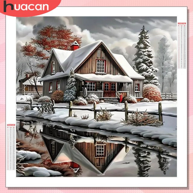 HUACAN Diamantmalerei Winter Landschaft als 5D Mosaik Wanddeko in Multicolour - Bild 1