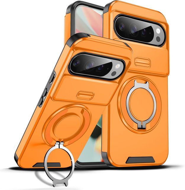 Stoßfeste Schiebekamera Hülle für Google Pixel 10 Pro XL mit magnetischem Metallring Halter in Orange - Bild 1