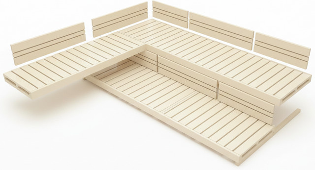 Suleno Saunabank und Rückenlehnenset VISBY aus Hemlock-Holz in Braun, geeignet für Saunen bis B: 220 cm x T: 206 cm - Bild 1