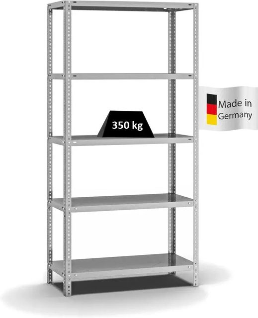 PROREGAL Heavy-Duty Fachbodenregal mit Schraubsystem, verzinkt, Farbe: Silber, H x B x T: 200 x 100 x 40 cm, 5 Ebenen, beidseitig nutzbar - Bild 1