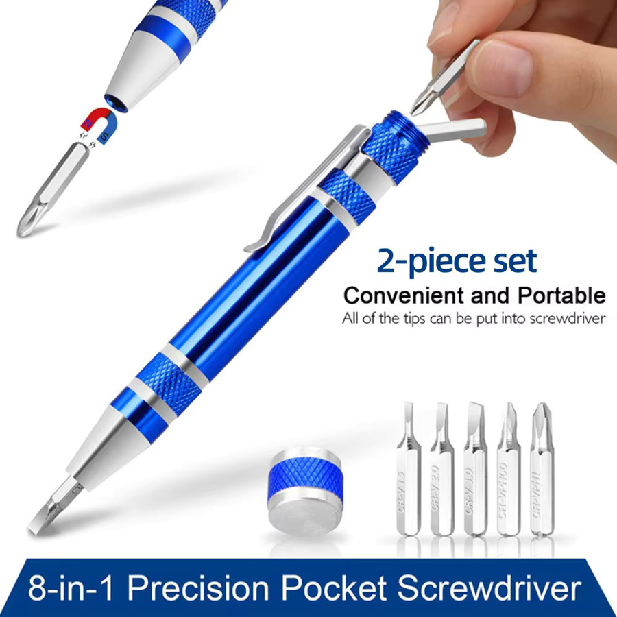 Multifunktionaler 8-in-1 Präzisions-Schraubendreher-Stift aus Aluminiumlegierung in Blau für DIY-Handy-Reparaturen - Bild 3