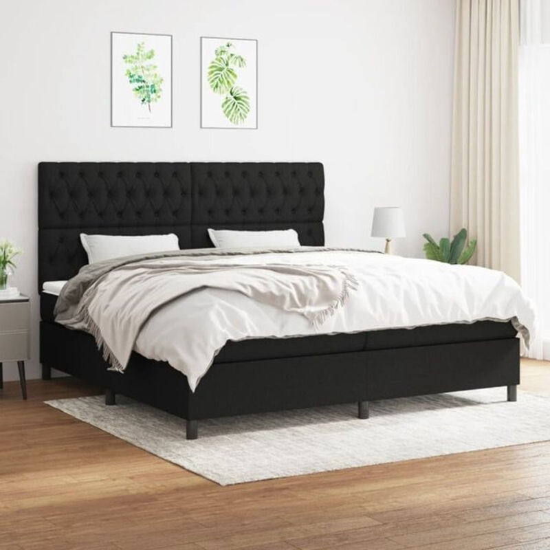 vidaxl Boxspringbett mit Matratze in Schwarz aus Stoff und Holzwerkstoff B/T/H: 200 x 200 x 118 cm - Bild 1