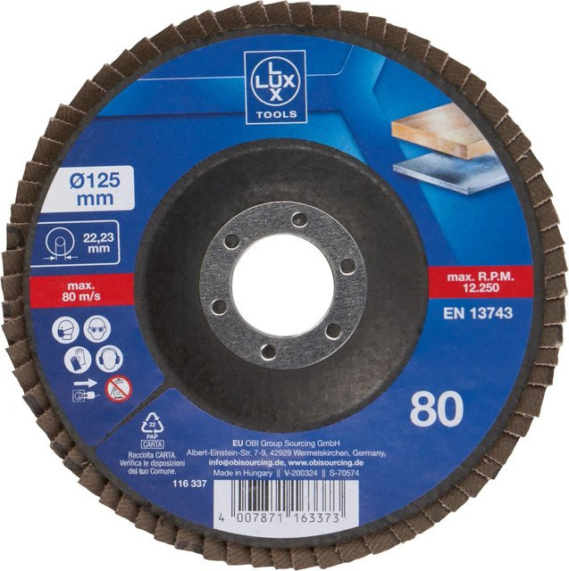 LUX-TOOLS Fächerschleifscheibe Multi Blau Ø 125 mm K80 - Bild 1