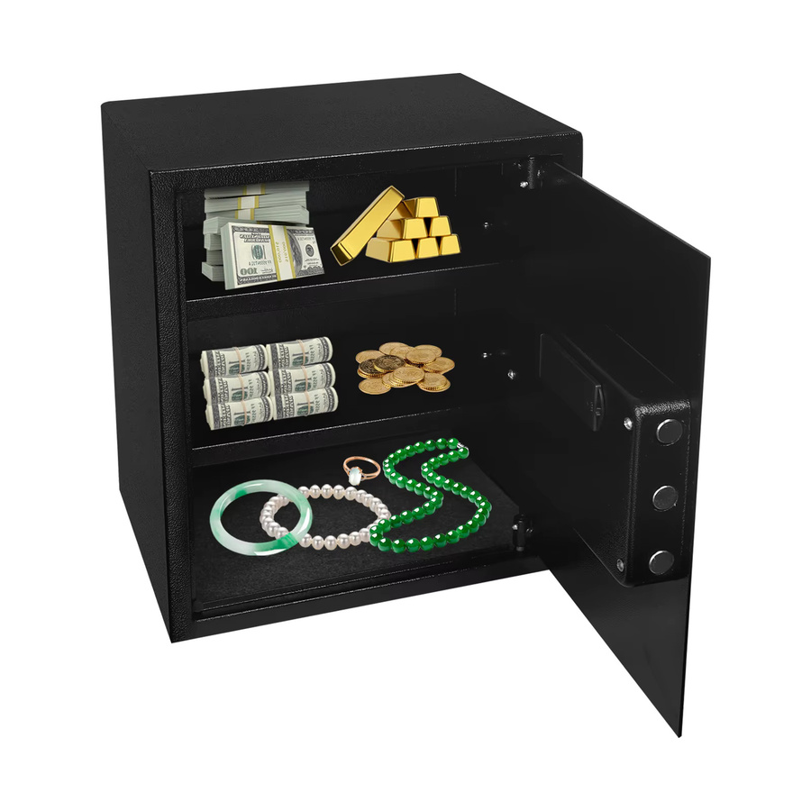 Elektronischer Safe aus Vollstahl mit Digitaltastatur und Notfallschlüssel, Schwarzer Tresorschrank mit Alarm, Wand- und Bodenmontage, B/T/H: 38 x 31 x 45 cm - Bild 6