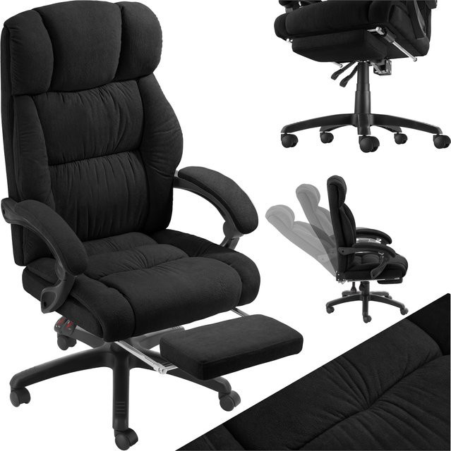 tectake Bürostuhl Jillien in Schwarz mit weichem Velours, ergonomischer Form, verstellbarer Rückenlehne und Kopfstütze, H x B x T: 115 x 64 x 68 cm - Bild 1