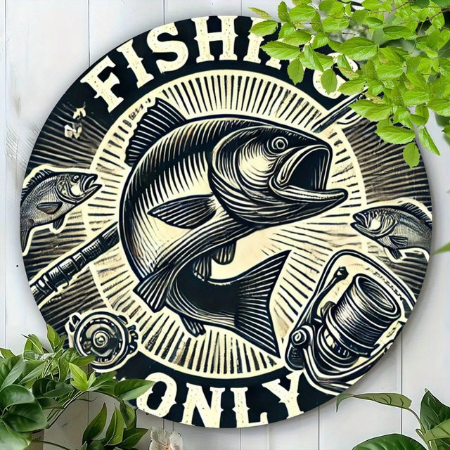 Rundes Metallschild von Potdemiel mit Angelthema im Vintage-Design, Durchmesser: 19,81 cm - Bild 1