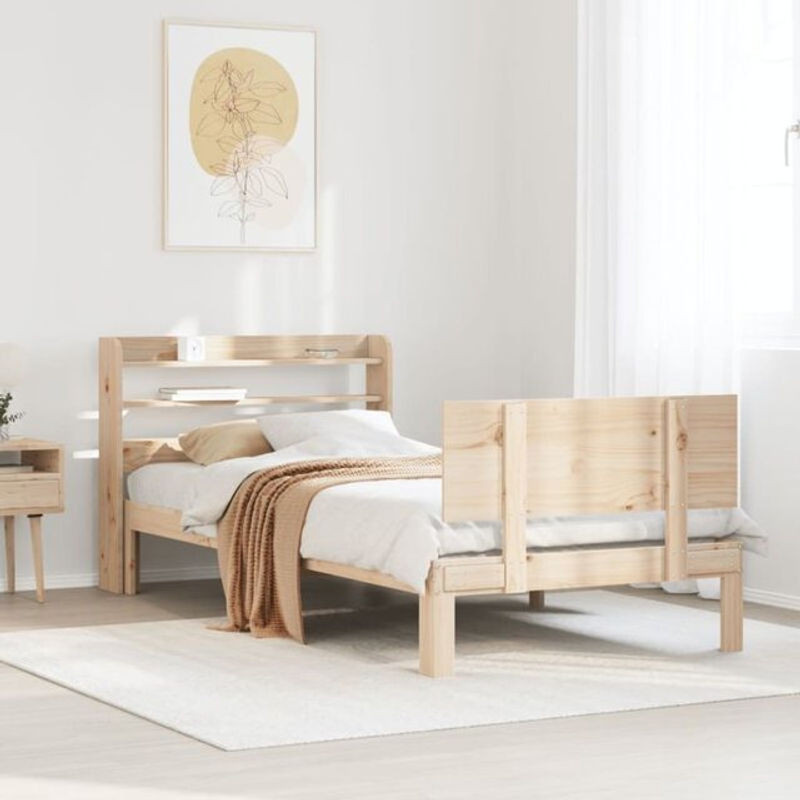 Vidaxl Massivholzbett aus Kiefer mit Kopfteil in Braun Natur, B/T/H: 75 x 190 cm - Bild 1