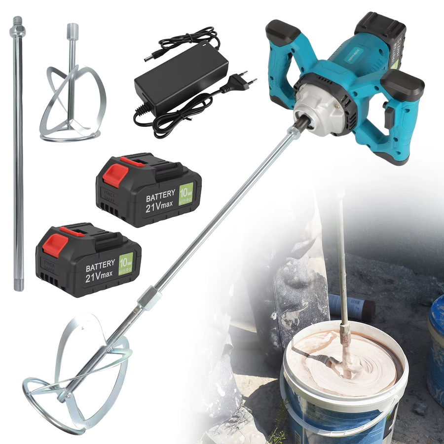 Bürstloser elektrischer Betonmischer in Blau mit 6 Gängen, kabellos für Zement, Mörtel und Putz, kompatibel mit Makita 21V Akku, B/T/H: 80,5 x 32,0 cm - Bild 7