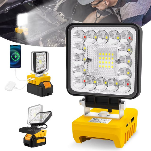 T-SUNRISE LED-Arbeitsleuchte 48W mit 36 LEDs und 5000 Lumen, gelbe wiederaufladbare LED-Flutlichtlampe kompatibel mit DeWalt Li-Ionen-Akkus - Bild 1