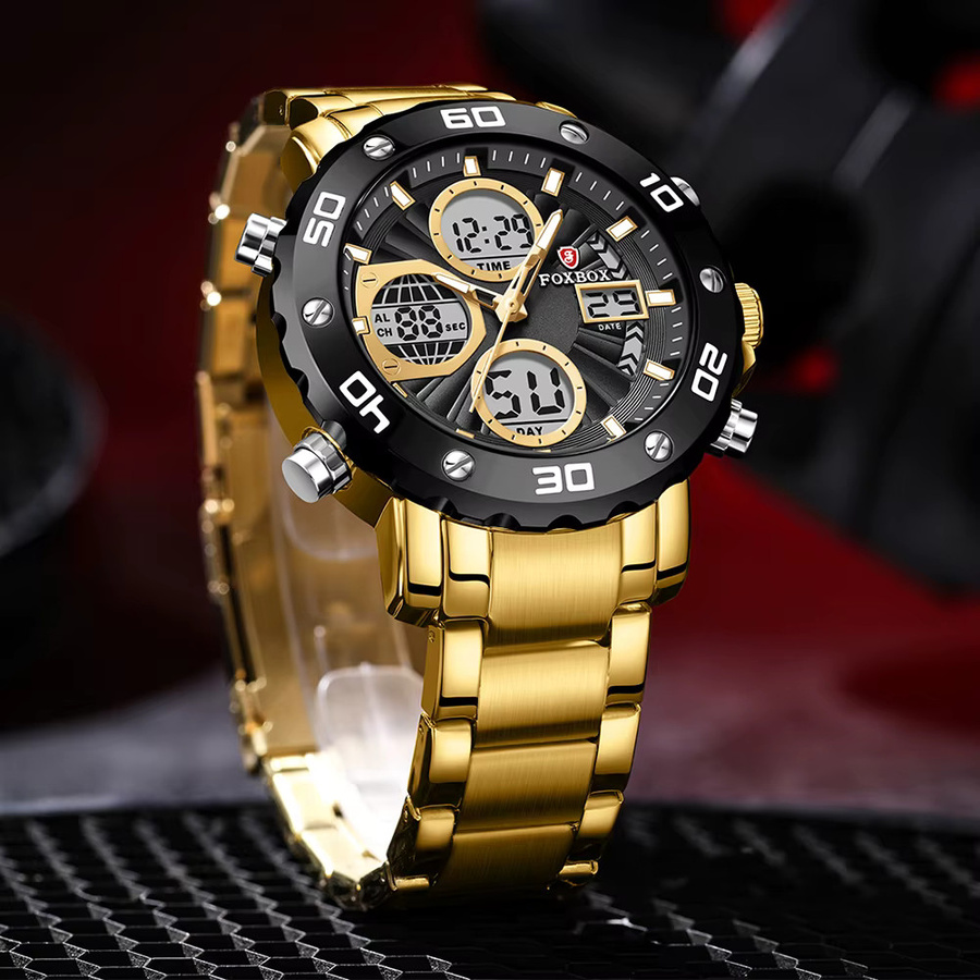 FOXBOX Digitaluhr, Quarz, Edelstahl, Gold, Herren - Bild 2