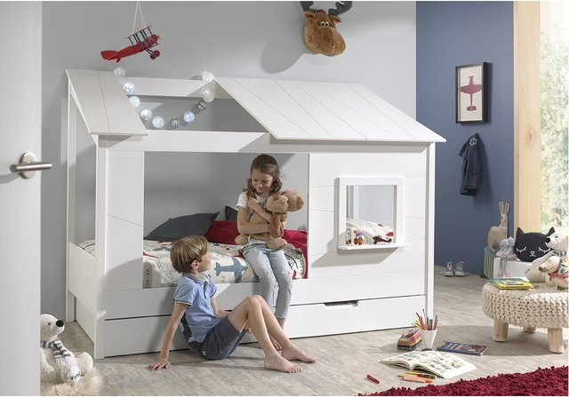Vipack Baumhaus Bett für Kinder in Weiß lackiert mit Bettschublade, Liegefläche B: 90 cm, T: 200 cm - Bild 1