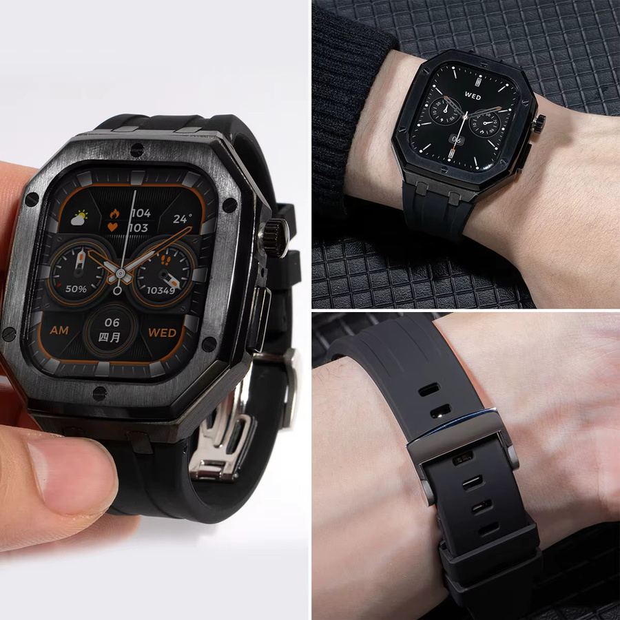 CHIICSMART Uhrenarmband Fluorkautschuk, Edelstahlgehäuse, Schwarz, Unisex - Bild 2