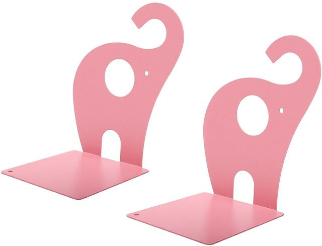 Metall-Buchstützen Elefant in Rosa, rutschfester Buchstopper für Ordner und Notizbücher - Bild 1