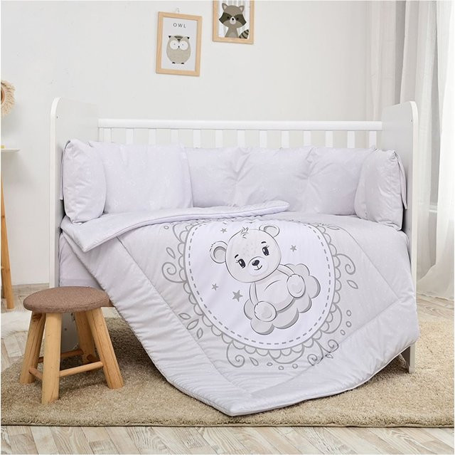 Lorelli Babybettwäsche-Set 5-tlg. aus 100% Baumwolle in Grau mit Steppdecke, Kopfkissen, Laken und Nestchen - Bild 1
