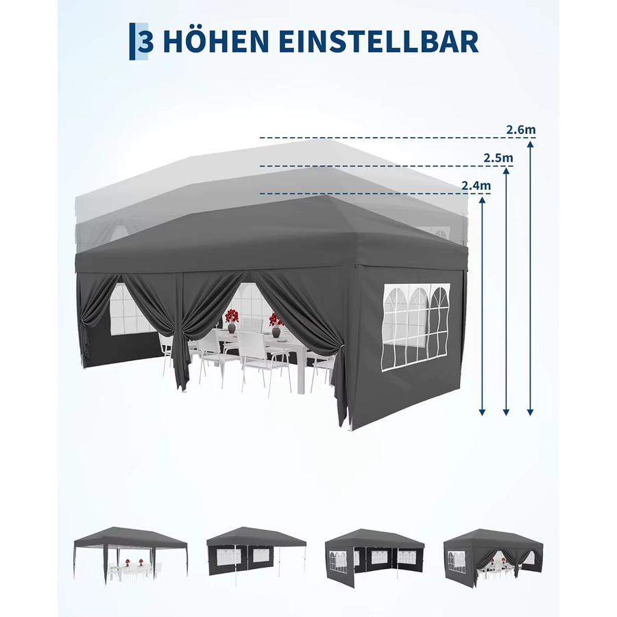 HiMISS Pop-Up-Pavillon Schwarz mit 6 Seitenwänden, wasserdichter Outdoor-Unterstand UPF 50+, faltbarer Event-Pavillon B: 6 m, T: 3 m, H: 2,6 m - Bild 2