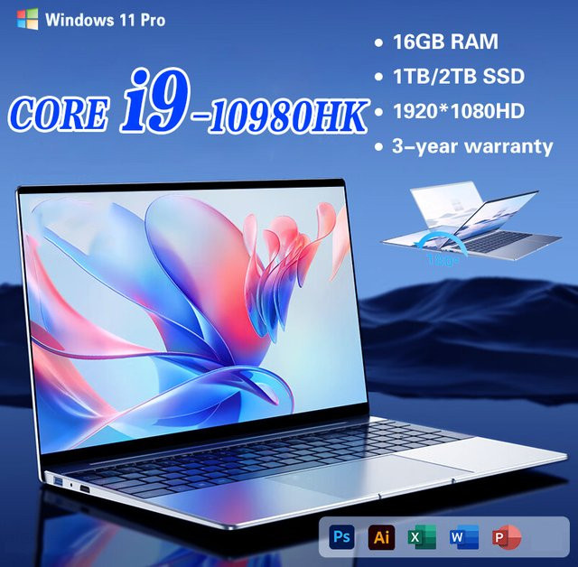 FUCHU Ultra-Slim Laptop 14,1 Zoll in Silber mit 16GB RAM, 500GB SSD und Windows 11 Pro, Intel Core i9-10980HK Notebook für Gaming, Büro und Studium - Bild 1