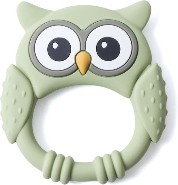 Binchi Outdoor Product Silikonbeißring Eule in Grün als Sensorikspielzeug mit Rasselfunktion für Babys ab 0 Jahren - Bild 1