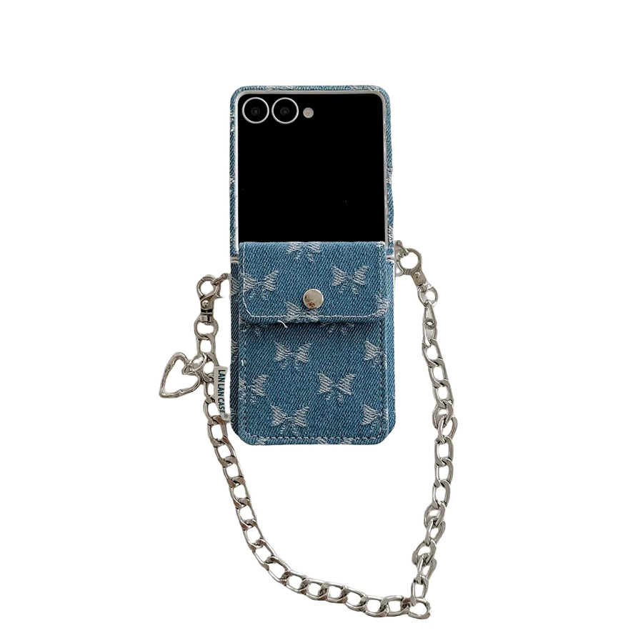 Kawaii Bow Knot Handyhülle mit Kartentasche und Lanyard für Samsung Galaxy Z Flip 7, Z Flip 6 und Z Flip 5 in Denim Blue - Bild 3