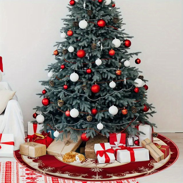 VIKAMA Weihnachtsbaumrock im nordischen Design, rot, floral mit Textilmaterial - Bild 1
