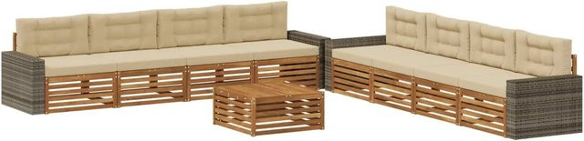 vidaXL Outdoor-Sofagarnitur aus Akazienholz mit Kissen in Natur und Beige - Bild 1
