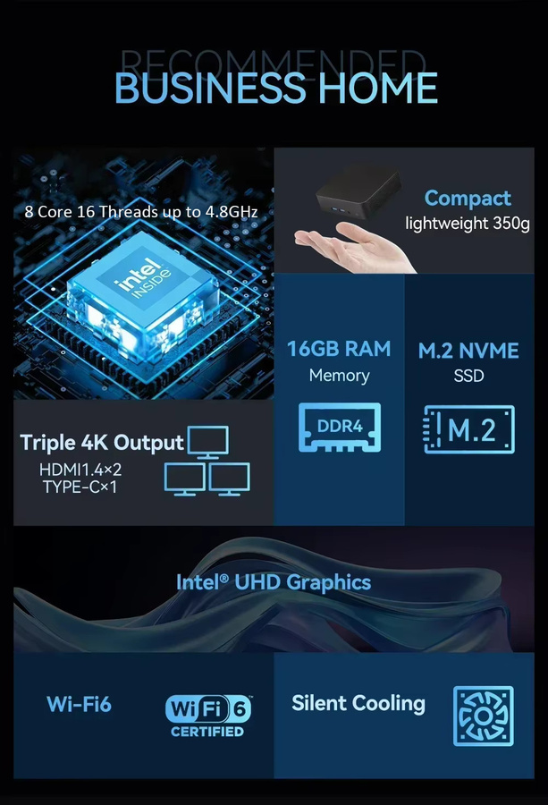 SHIMANG Mini PC mit Intel Core i9 10980HK, 32GB RAM, 1TB SSD, Windows 11, WiFi 6 und USB-Anschlüssen - Bild 2
