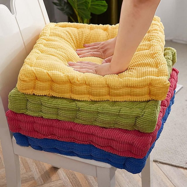 Inyahome Bodensitzkissen aus Corduroy, verdicktes Tatami-Meditationskissen für Wohnzimmer und Balkon, quadratisch, grün und gelb - Bild 1