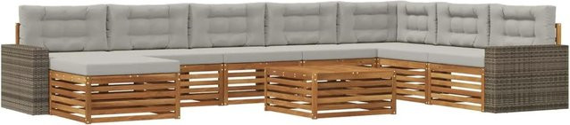 vidaXL Outdoor-Sofagarnitur L-Form aus Akazienholz mit 9 Kissen in Braun und Hellgrau - Bild 1