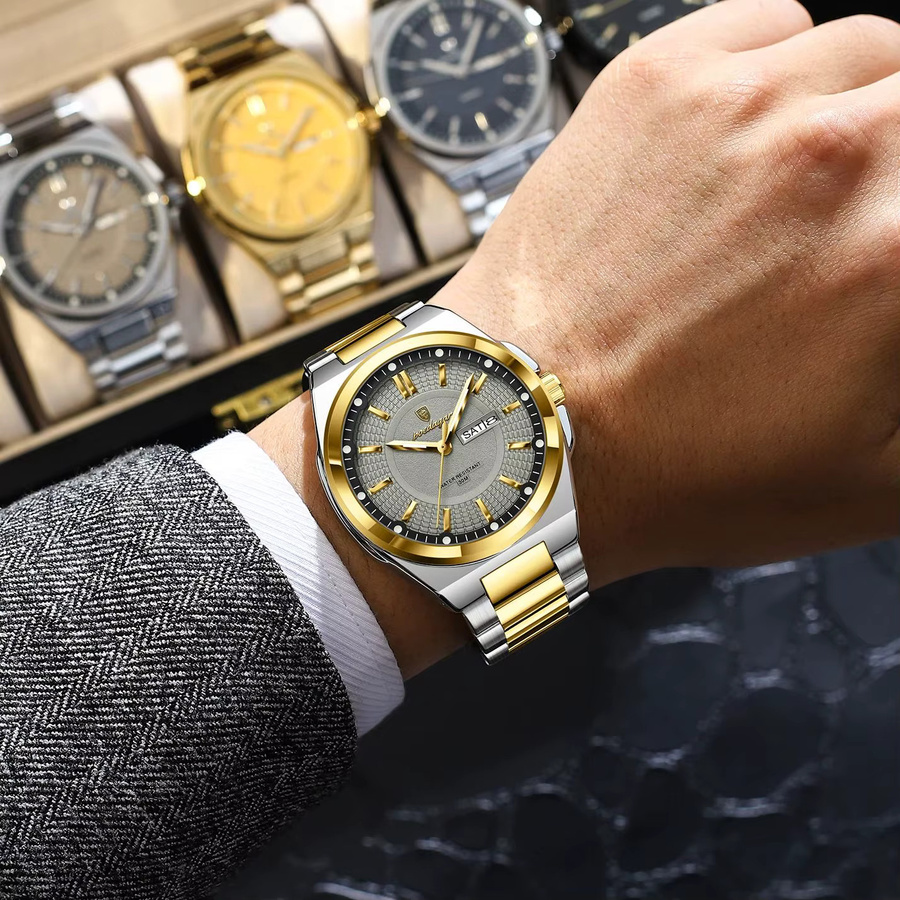 POEDAGAR Armbanduhr Edelstahl, Quarz, Silber, Herren, Datum, Wochentag - Bild 5