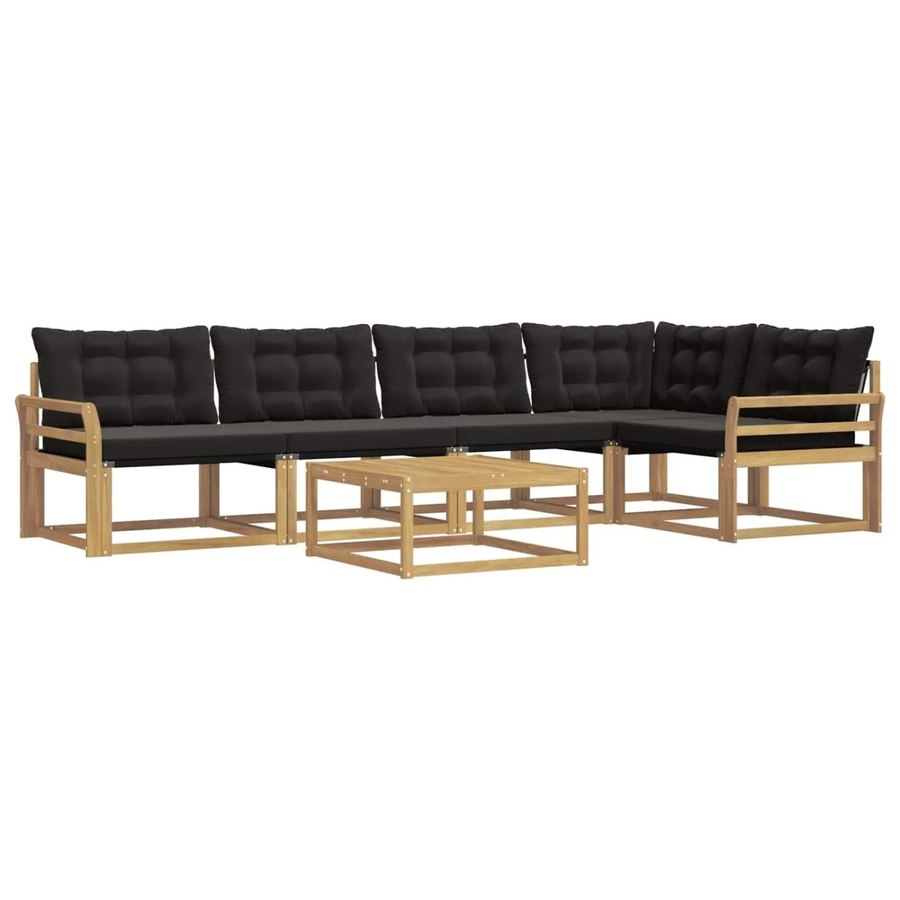 vidaXL Outdoor-Sofagarnitur aus Akazienholz in L-Form mit Textilene-Bezug und Polstern, 6-teilig, Schwarz und Weiß, B/T/H: 79 x 79 x 37 cm - Bild 2