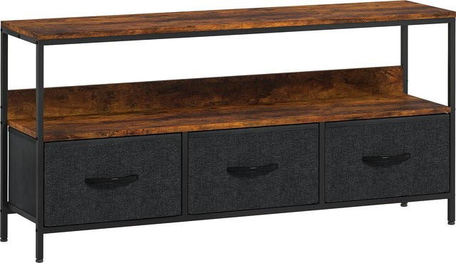 HOMCOM TV-Möbel in rustikalem Braun mit Stahlfüßen, TV-Unterschrank für Fernseher bis 140 cm mit 1 Ablage und 3 klappbaren Schubladen, Breite: 120 cm - Bild 1