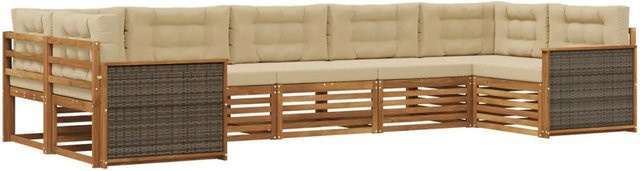 vidaXL Outdoor-Sofagarnitur aus Akazienholz in L-Form mit Kissen, Farbe Natur und Beige - Bild 1