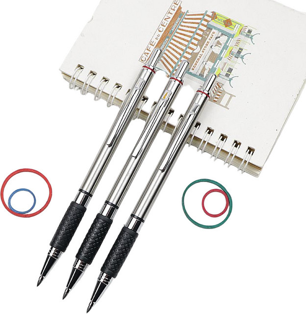 ZiViMi Set aus 3 mechanischen Metallbleistiften mit 2,0 mm Mine in Silber und Weiß inklusive 2 Stück 2B Graphitminen zum Skizzieren und Zeichnen - Bild 1